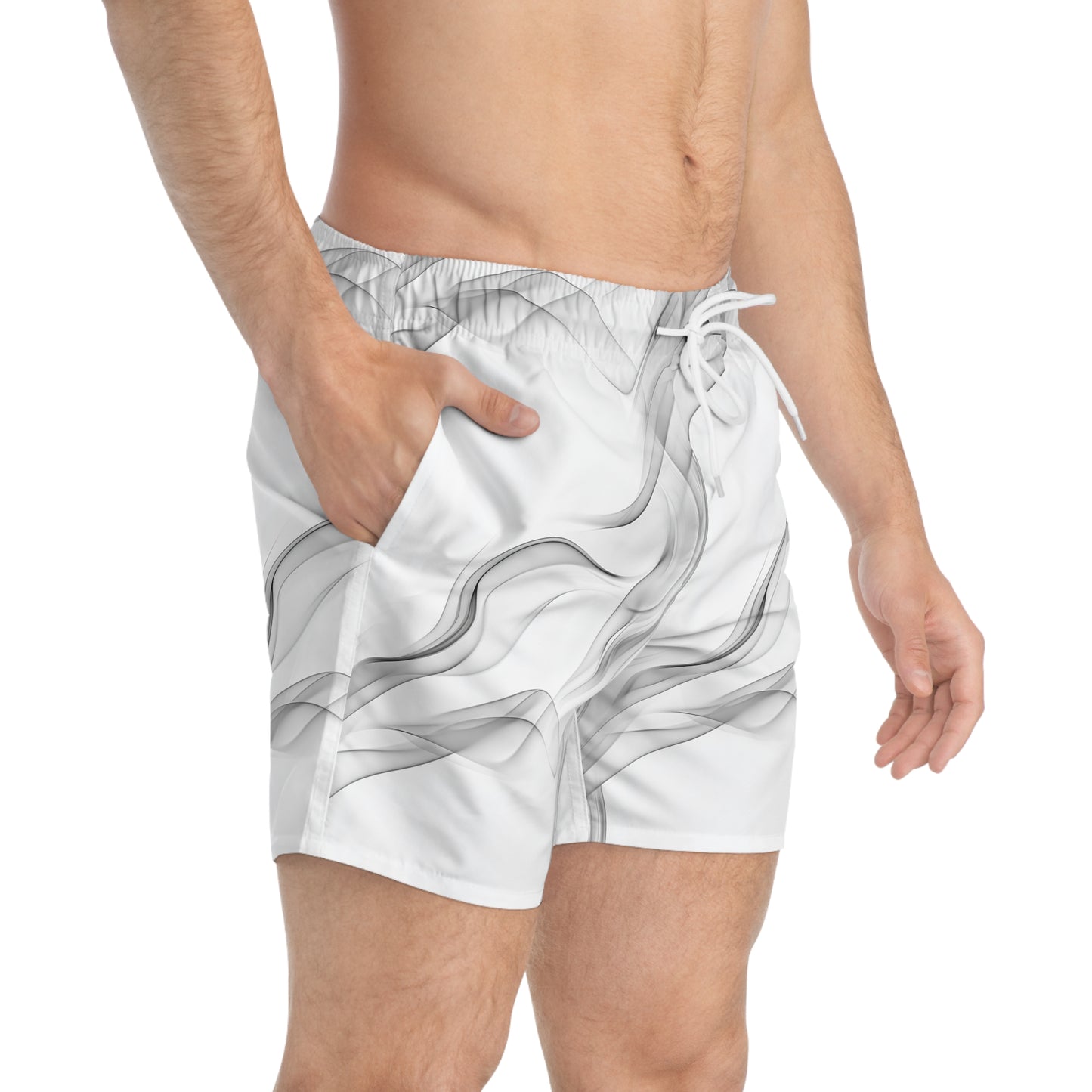 Stylish White Wave Swim Trunks for Beach & Pool Days