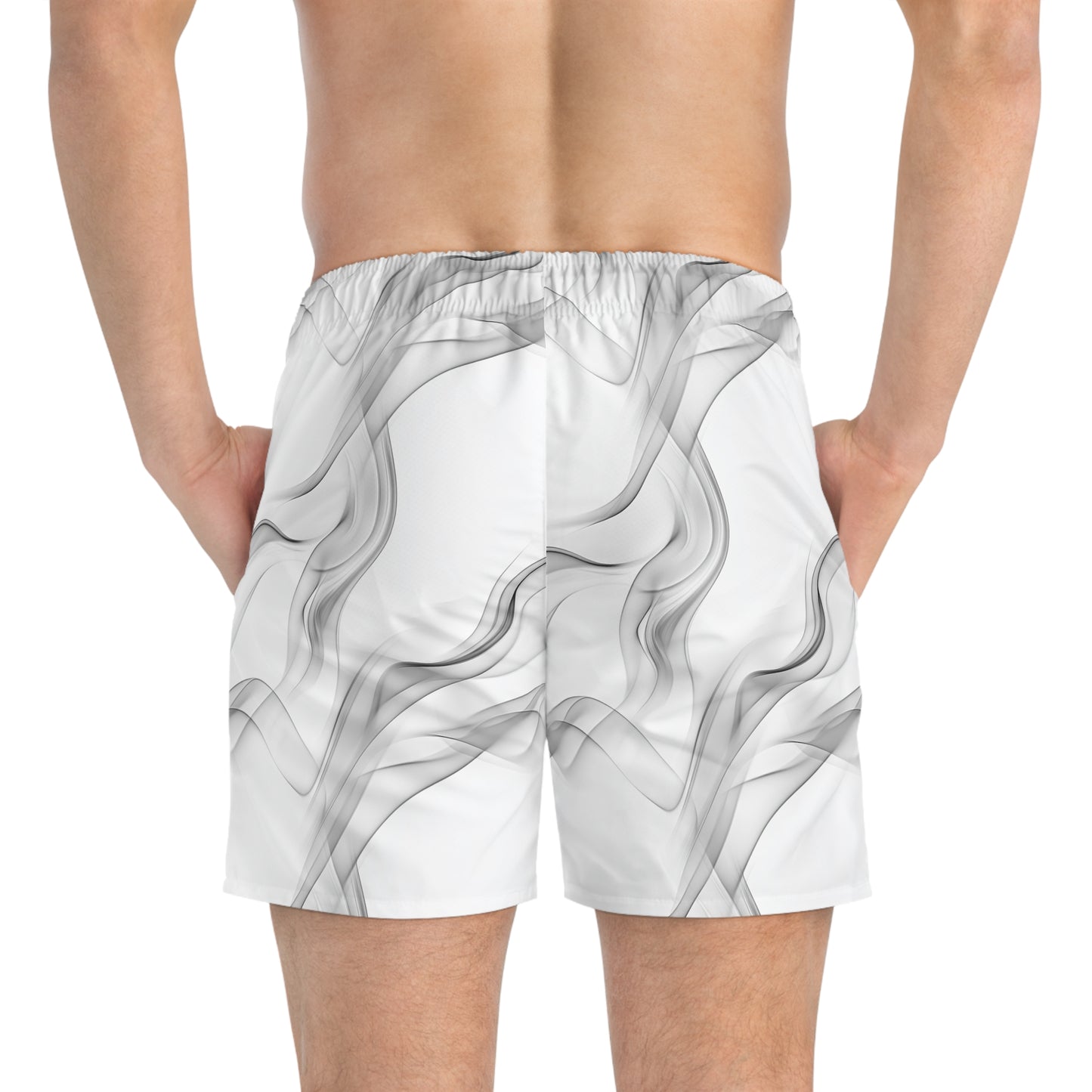 Stylish White Wave Swim Trunks for Beach & Pool Days