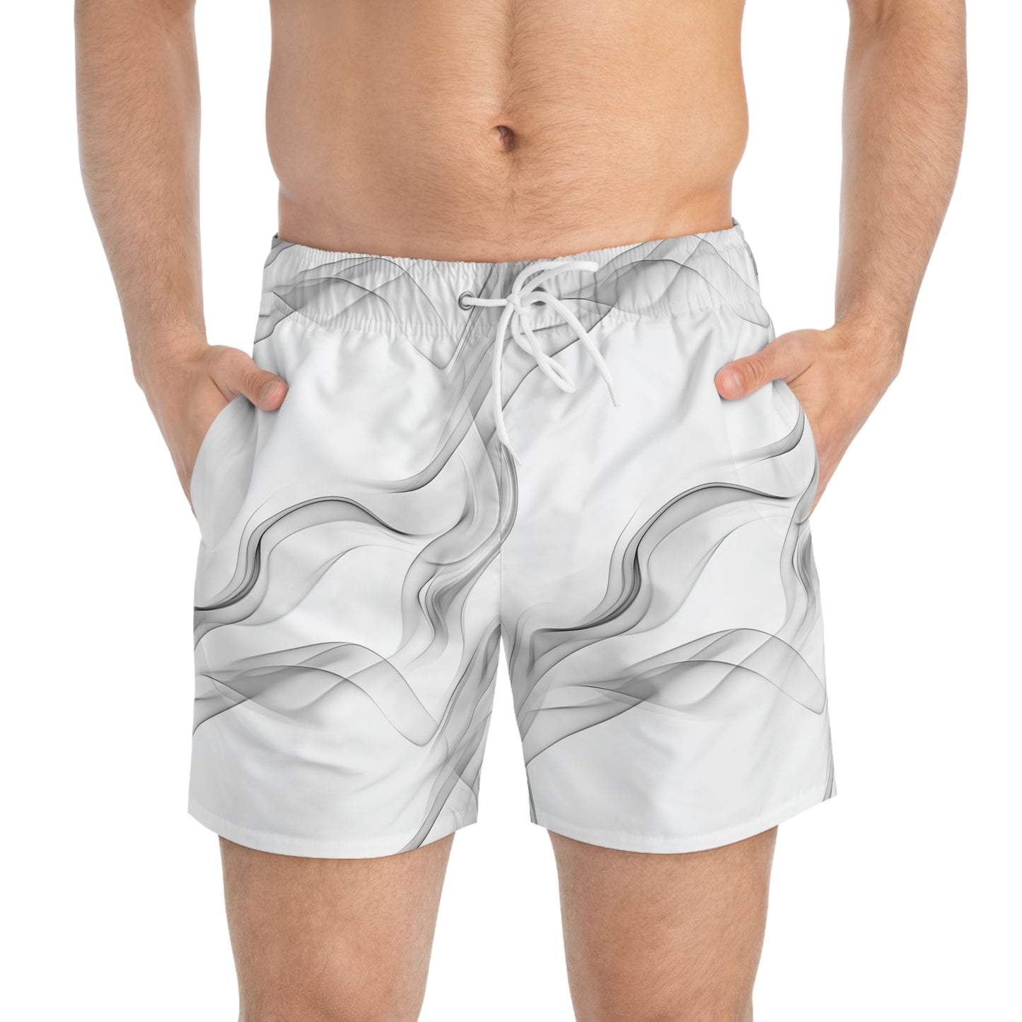 Stylish White Wave Swim Trunks for Beach & Pool Days